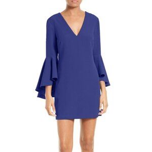 Milly Women's Navy Blue Italian Cady V-Neck Bell Sleeve Nicole Mini Dress P2287